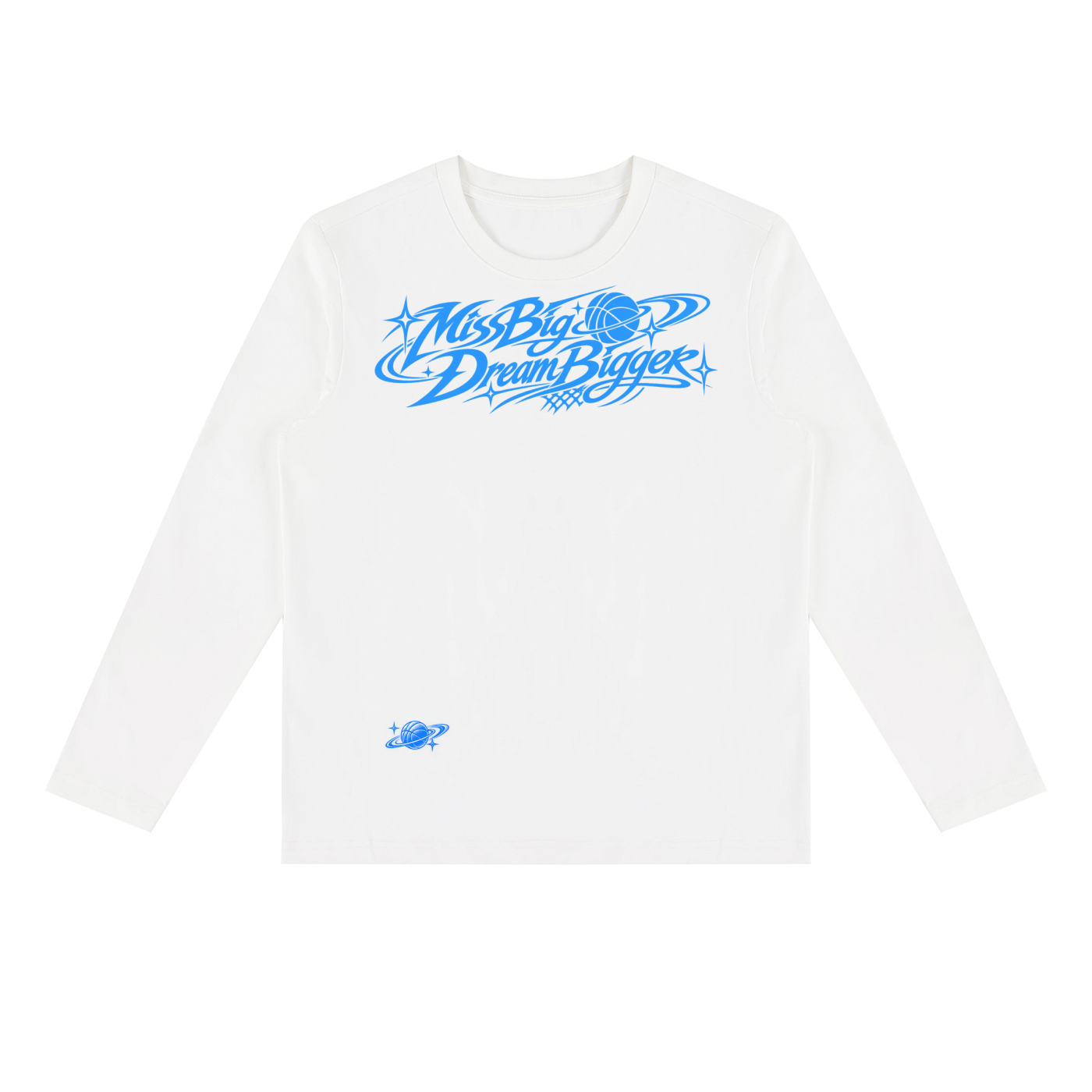 long sleeve T shirt blue font